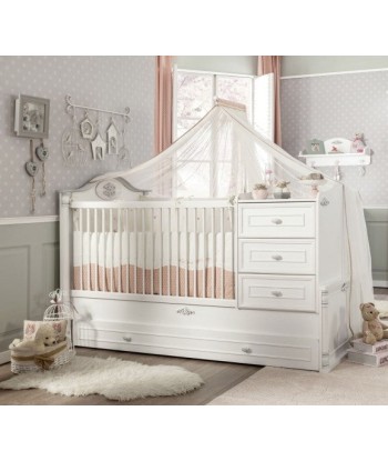 Lit bébé convertible avec tiroir à palette, pour bébé Romantic Baby Blanc-180 x 80 cm prix