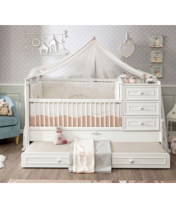 Lit bébé convertible avec tiroir à palette, pour bébé Romantic Baby Blanc-180 x 80 cm prix