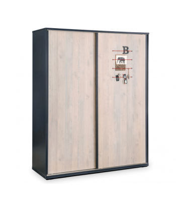 Armoire à palettes avec 2 portes coulissantes pour les jeunes, garçons 12-24 ans, Trio Natur / Bleu foncé, l163xA58xH203 cm store