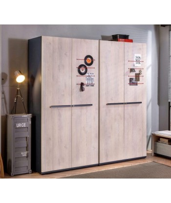 Armoire à palettes 2 portes pour jeunes, garçons 12-24 ans, Trio Natur / Bleu foncé, l101xA55xH204 cm commande en ligne