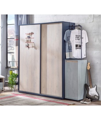 Armoire à palettes avec 2 portes coulissantes pour les jeunes, garçons 12-24 ans, Trio Natur / Bleu foncé, l163xA58xH203 cm store