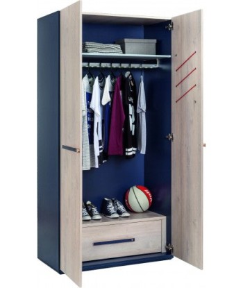 Armoire à palettes 2 portes pour jeunes, garçons 12-24 ans, Trio Natur / Bleu foncé, l101xA55xH204 cm commande en ligne