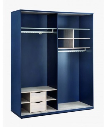 Armoire à palettes avec 2 portes coulissantes pour les jeunes, garçons 12-24 ans, Trio Natur / Bleu foncé, l163xA58xH203 cm store