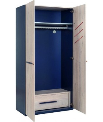 Armoire à palettes 2 portes pour jeunes, garçons 12-24 ans, Trio Natur / Bleu foncé, l101xA55xH204 cm commande en ligne