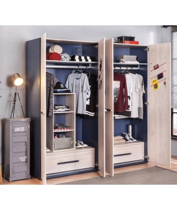 Armoire à palettes 2 portes pour jeunes, garçons 12-24 ans, Trio Natur / Bleu foncé, l101xA55xH204 cm commande en ligne