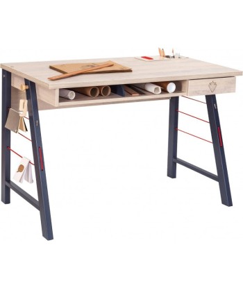 Table de bureau palette et métal pour jeunes, garçons 12-24 ans, Trio Natur / Bleu, l114xA64xH76 cm prix