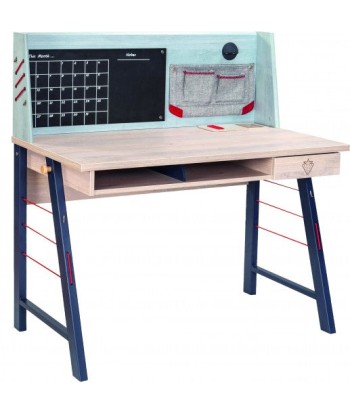 Table de bureau palette et métal pour jeunes, garçons 12-24 ans, Trio Natur / Bleu, l114xA64xH76 cm prix