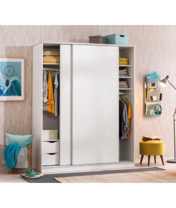 Armoire à palettes avec 2 portes coulissantes pour les jeunes Blanc, l164xA59xH206 cm sur le site 