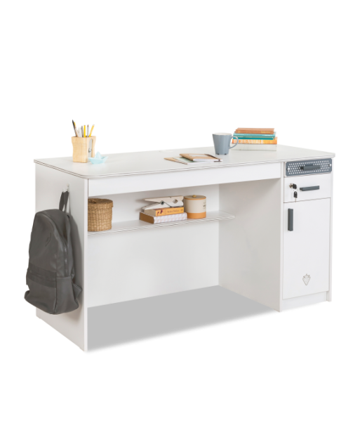 Table de bureau en palette, avec 3 tiroirs et 1 porte pour les jeunes Blanc Large, L138xl58xH75 cm pas cher 