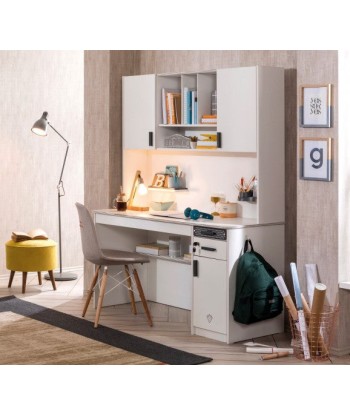 Table de bureau en palette, avec 3 tiroirs et 1 porte pour les jeunes Blanc Large, L138xl58xH75 cm pas cher 