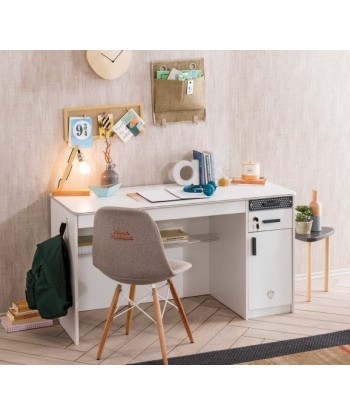 Table de bureau en palette, avec 3 tiroirs et 1 porte pour les jeunes Blanc Large, L138xl58xH75 cm pas cher 