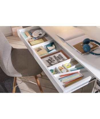 Table de bureau en palette, avec 3 tiroirs et 1 porte pour les jeunes Blanc Large, L138xl58xH75 cm pas cher 