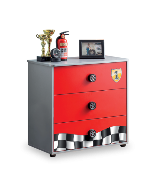 Commode 3 tiroirs, pour enfants Race Cup Rouge, l76xA42xH74 cm chez Cornerstreet bien 