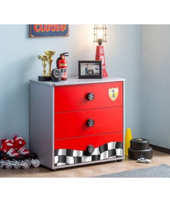 Commode 3 tiroirs, pour enfants Race Cup Rouge, l76xA42xH74 cm chez Cornerstreet bien 