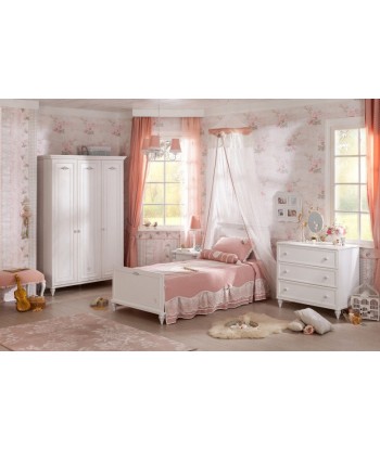 Ensemble de meubles de chambre à coucher en palette, pour enfants et adolescents 4 pièces Romantica Blanc-200 x 120 cm paiement sécurisé