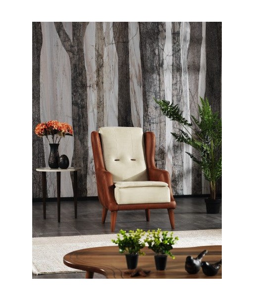 Fauteuil fixe rembourré en tissu Urla Crème / Marron K1, l72xA98xH100 cm ou a consommer sur place