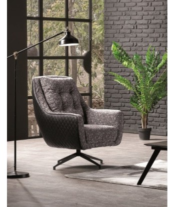 Fauteuil fixe rembourré en tissu et cuir écologique Miranda Gris K1, l78xA82xH101 cm Toutes les collections ici