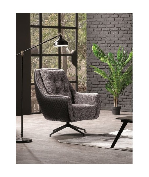 Fauteuil fixe rembourré en tissu et cuir écologique Miranda Gris K1, l78xA82xH101 cm Toutes les collections ici