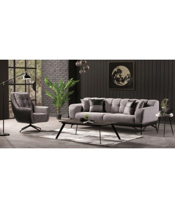 Fauteuil fixe rembourré en tissu et cuir écologique Miranda Gris K1, l78xA82xH101 cm Toutes les collections ici