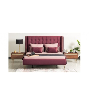 Lit rembourré en tissu Pietro Velvet Burgundy - 200 x 160 cm 50% de réduction en Octobre 2024