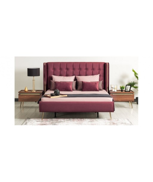 Lit rembourré en tissu Pietro Velvet Burgundy - 200 x 160 cm 50% de réduction en Octobre 2024