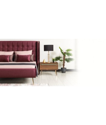 Lit rembourré en tissu Pietro Velvet Burgundy - 200 x 160 cm 50% de réduction en Octobre 2024