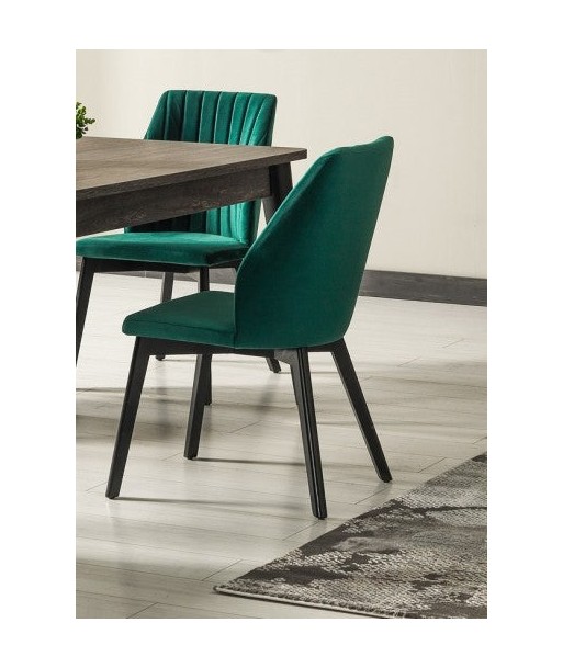 Chaise rembourrée avec tissu et pieds en bois Wella Velvet Vert / Noir, l46xA48xH87 cm commande en ligne