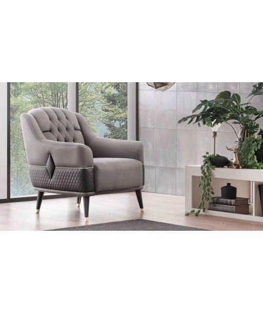 Fauteuil fixe rembourré en tissu et éco-cuir, avec pieds en bois Diamond gris foncé / noir, l84xA89xH92 cm les ligaments