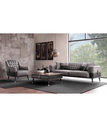 Fauteuil fixe rembourré en tissu et éco-cuir, avec pieds en bois Diamond gris foncé / noir, l84xA89xH92 cm les ligaments