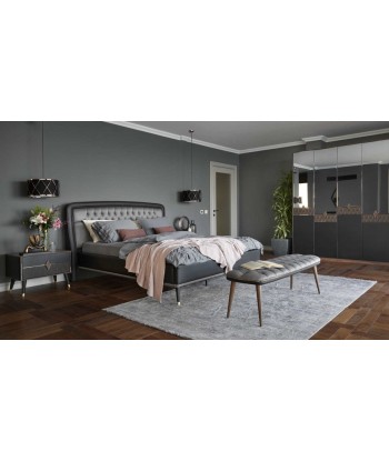 Banquette rembourrée en tissu et cuir écologique Diamond gris foncé / noir, l140xA45xH44 cm Fin de série