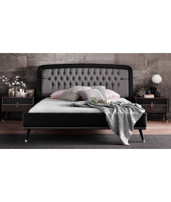 Lit rembourré en cuir écologique et tissu Diamond Gris / Noir-200 x 160 cm JUSQU'A -70%! 