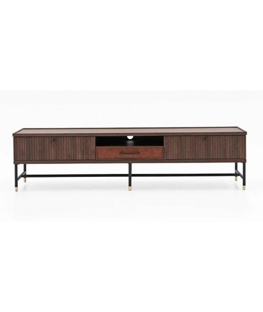 Commode TV en bois et métal, avec 3 tiroirs Matilda Noyer / Noir, l210xA49.9xH52.1 cm Véritable concentré