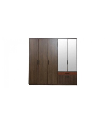 Armoire à palettes avec 5 portes, 3 tiroirs et miroir Matilda Walnut, l223,3xA59,9xH220,6 cm ouvre sa boutique