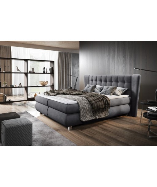 Lit recouvert de tissu Florentino Boxspring Gris, surmatelas inclus, 200 x 180 cm Comparez plus de prix