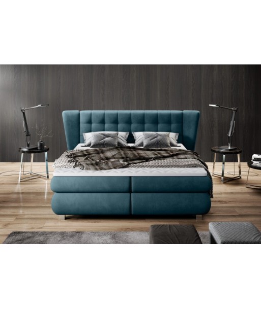 Lit rembourré en tissu Florentino Boxspring Turquoise, surmatelas inclus, 200 x 160 cm soldes