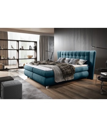 Lit rembourré en tissu Florentino Boxspring Turquoise, surmatelas inclus, 200 x 160 cm soldes