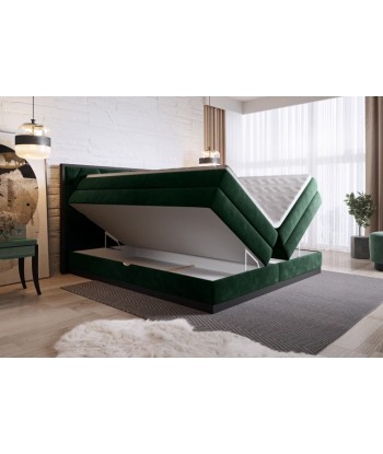 Lit avec coffre de rangement, rembourré en tissu Galia Boxspring Vert foncé, surmatelas inclus, 200 x 160 cm acheter en ligne