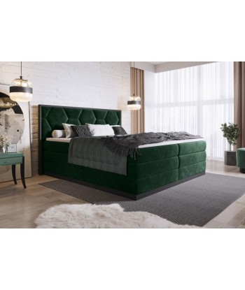 Lit avec coffre de rangement, rembourré en tissu Galia Boxspring Vert foncé, surmatelas inclus, 200 x 160 cm acheter en ligne