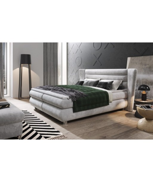 Lit rembourré en tissu Valentino Boxspring Gris clair, surmatelas inclus, 200 x 160 cm de pas cher