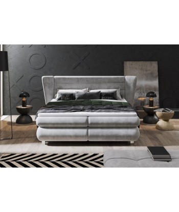 Lit rembourré en tissu Valentino Boxspring Gris clair, surmatelas inclus, 200 x 160 cm de pas cher