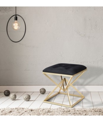 Tabouret rembourré avec pieds en tissu et métal Pyramid Noir / Doré, l45xA45xH48 cm offre 