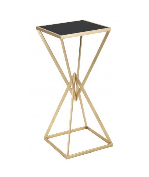 Table de support téléphonique en métal et verre Pyramid Tall Or / Noir, L35xl35xH80 cm en linge