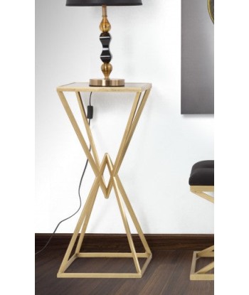 Table de support téléphonique en métal et verre Pyramid Tall Or / Noir, L35xl35xH80 cm en linge