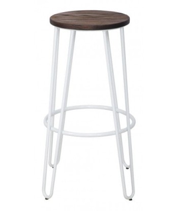 Ensemble de 2 tabourets de bar en métal, avec assise en bois d'orme de Detroit Blanc / Marron, Ø39xH76 cm de votre