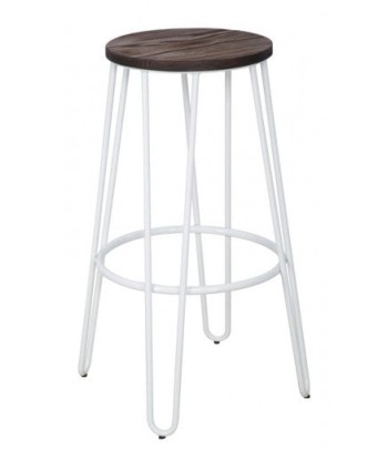 Ensemble de 2 tabourets de bar en métal, avec assise en bois d'orme de Detroit Blanc / Marron, Ø39xH76 cm de votre