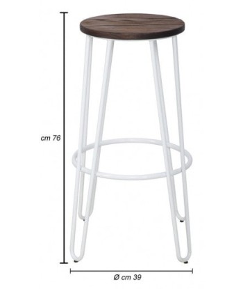 Ensemble de 2 tabourets de bar en métal, avec assise en bois d'orme de Detroit Blanc / Marron, Ø39xH76 cm de votre