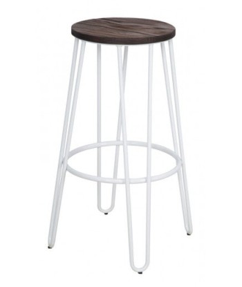 Ensemble de 2 tabourets de bar en métal, avec assise en bois d'orme de Detroit Blanc / Marron, Ø39xH76 cm de votre