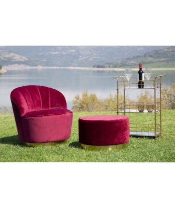 Fauteuil fixe rembourré en tissu Sopy Velvet Bordeaux / doré, l67xA71xH70 cm Paris Déstockage Promo