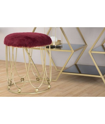 Tabouret en métal, rembourré en tissu Amelie Bordeaux / Or, Ø40,5xH46,5 cm prix pour 