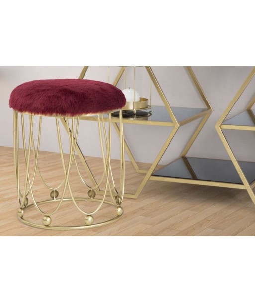 Tabouret en métal, rembourré en tissu Amelie Bordeaux / Or, Ø40,5xH46,5 cm prix pour 